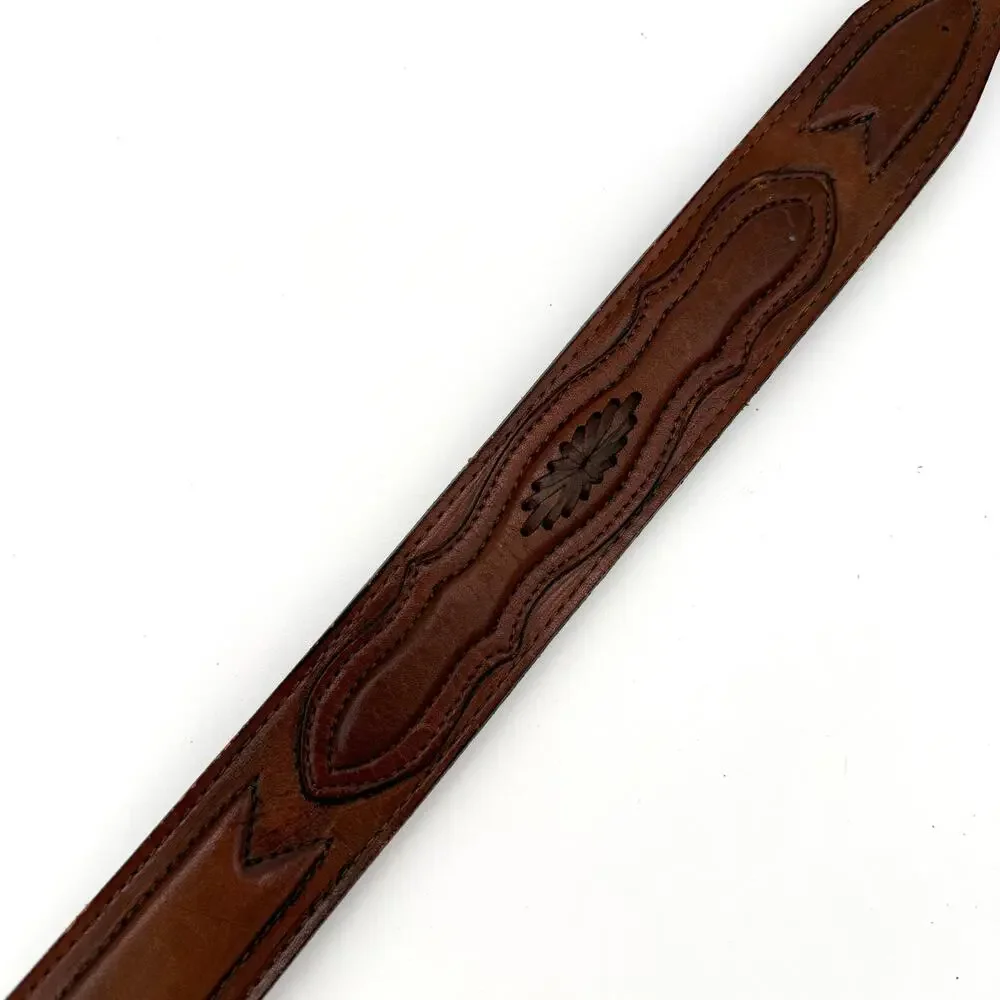 Nocona Western Leather Belt Brown Silver Buckle 36 Cowboy Vintage 90s